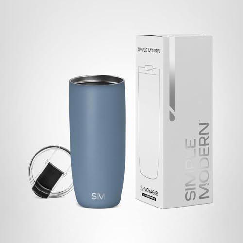Simple Modern Travel Coffee Mug Tumbler with Flip Lid | Reusable Insulated Stainless Steel Cold Brew Iced Coffee Cup Thermos | Gifts for Women Men Him Her | Voyager Collection | 20oz | Midnight Black