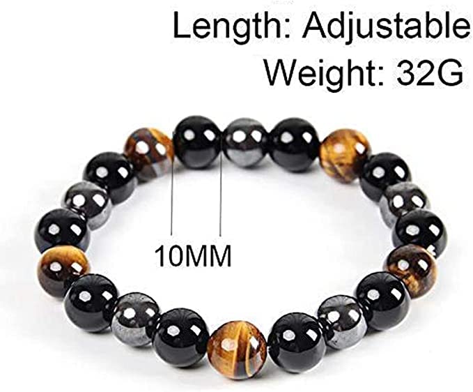 WFJ Black Obsidian Hematite Triple Protection Bracelets Set - Tiger Eye Beaded Natural Stone Bracelet for Men Women Gemstone (10MM)