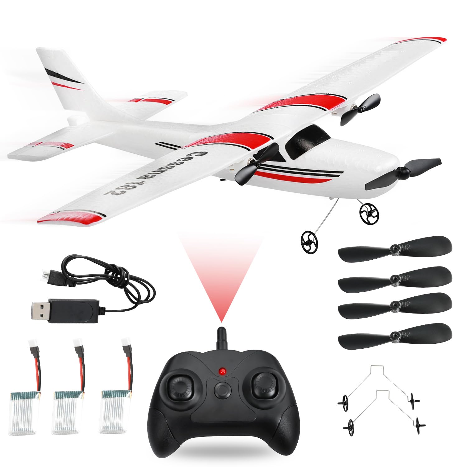 RC Airplane,RC Plane, 2.4GHz 2 Channels RTF RC Aircraft with 3-Axis Gyro for Beginner Easy to Speedy Fly Glider Toys with 2 Extra Batteries [ 3 Batteries ] White