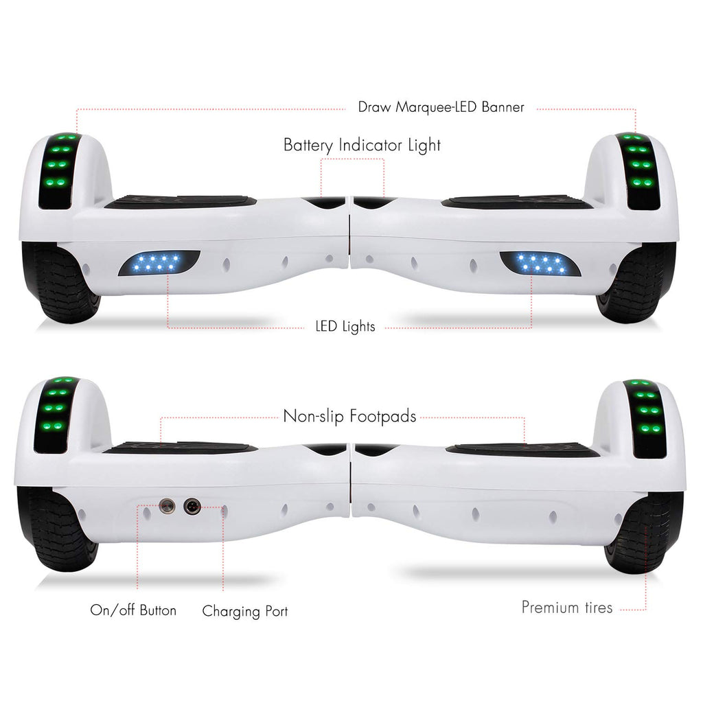 LIEAGLE Hoverboard, 6.5" Self Balancing Scooter Hover Board with Bluetooth Wheels LED Lights for Kids Adults