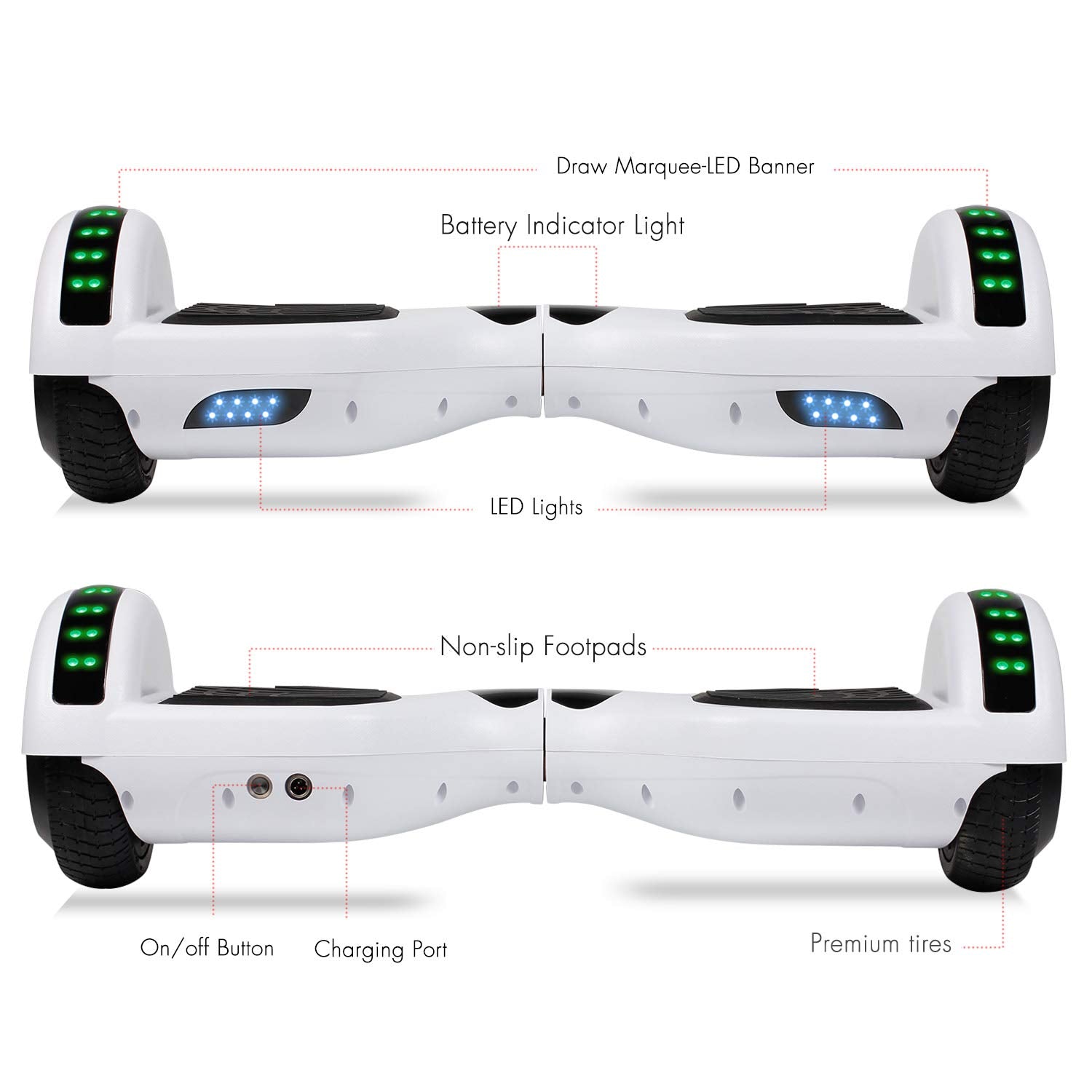LIEAGLE Hoverboard, 6.5" Self Balancing Scooter Hover Board with Bluetooth Wheels LED Lights for Kids Adults