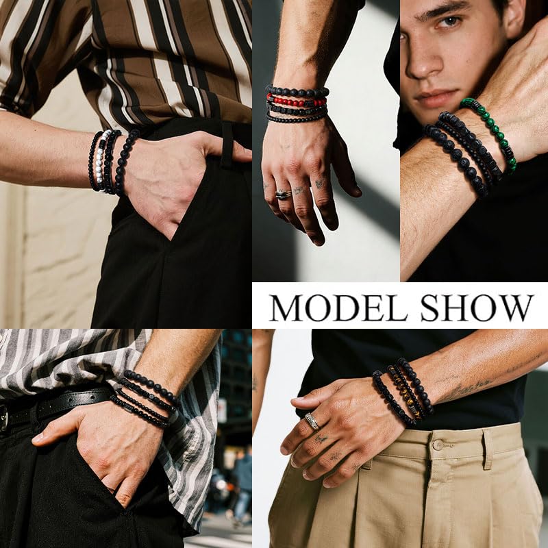 Men’s Bracelet Set Multi - Tiger Eye/Matte Agate/Lava Rock Gifts for Birthday/Anniversary/Christmas
