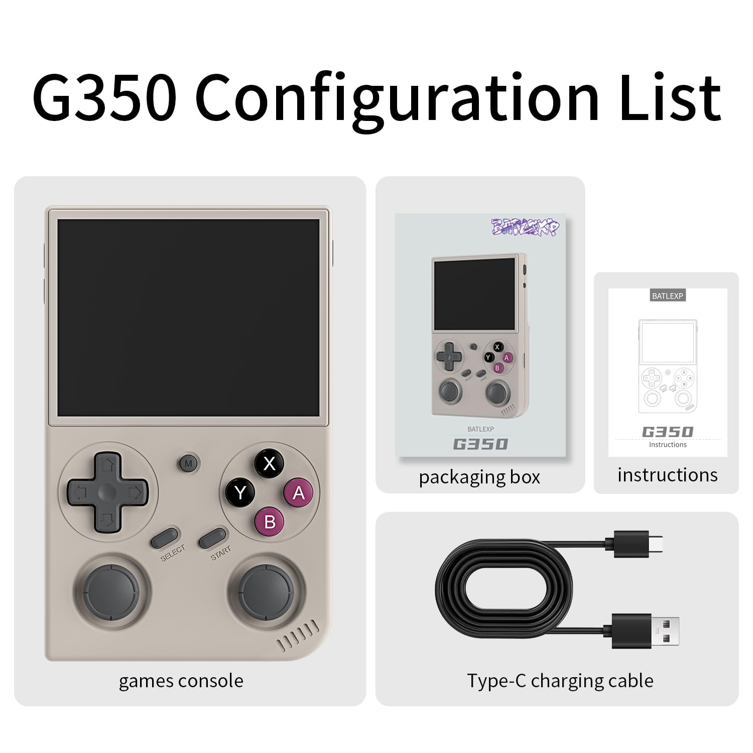 G350 Retro Handheld Game Console , G350 Retro Gaming Console 3.5'' IPS Screen Linux System Built-in 64G TF Card 20+Emulators Pre-Installed 4371 Games Retro Game Console with 3200mAh Battery Black