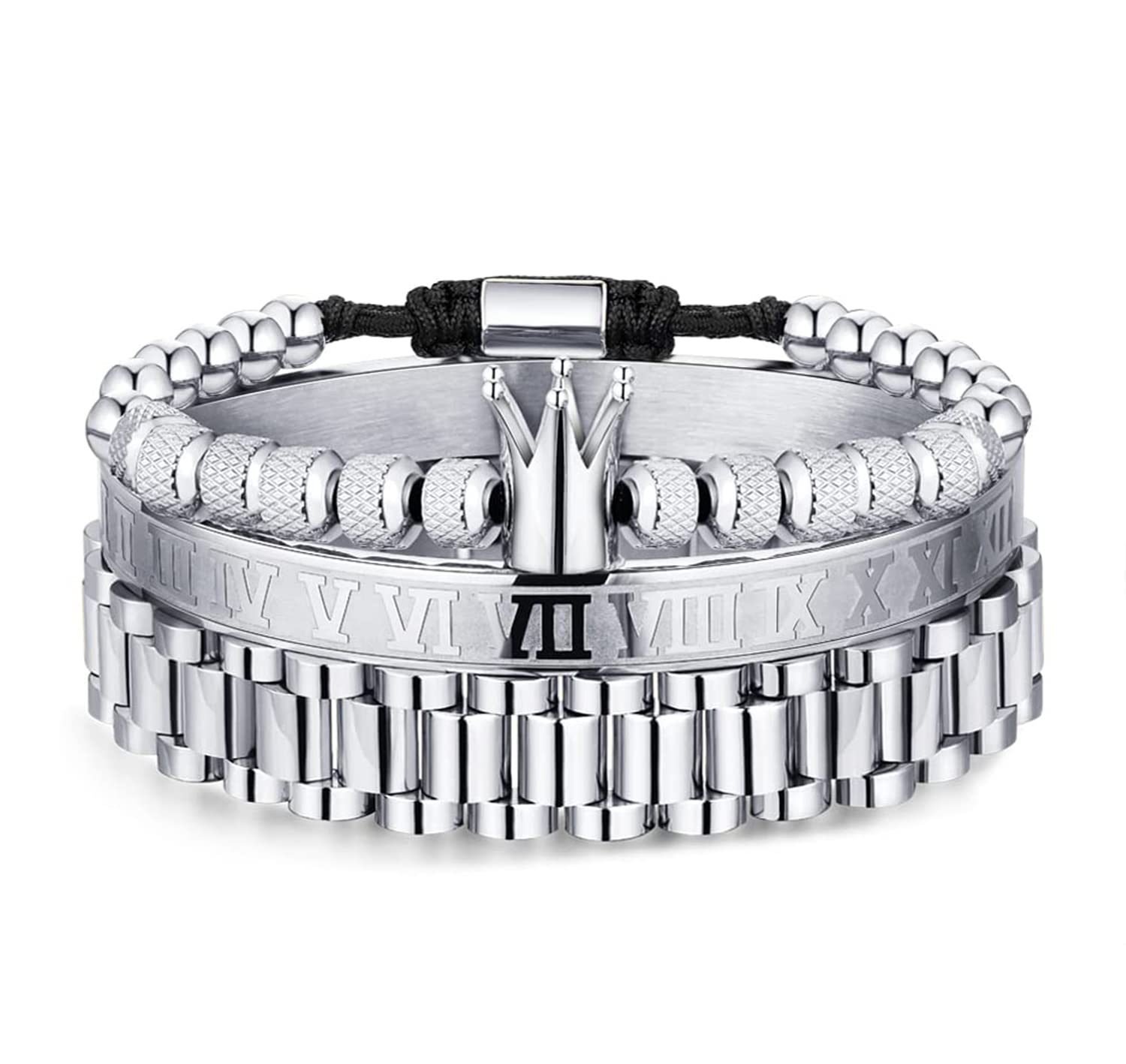 WFYOU 3PCS Stainless Steel Bracelets for Men Gold Roman Numeral Bangle Bracelet Twisted Cable Bracelet Adjustable Cuff Bracelet Mens Luxury Jewelry Bracelets Gifts