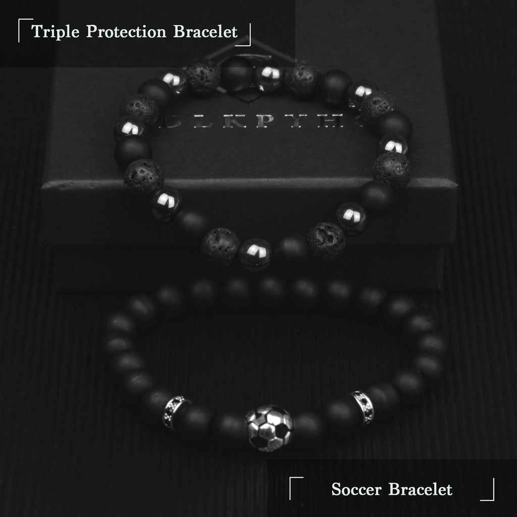 Black Obsidian Bracelet for Men - Black Tourmaline Beaded Bracelets - Mens Bracelet Set 8MM Black Onyx Hematite Lava Stone Beads Triple Protection Bracelet for Men Women Gifts