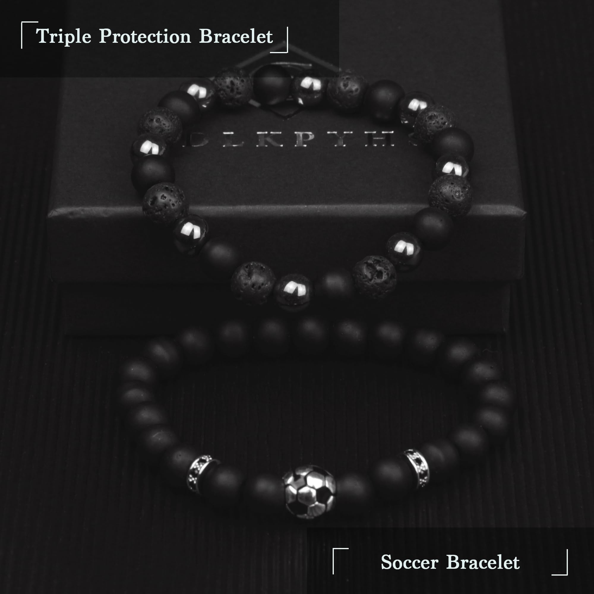 Black Obsidian Bracelet for Men - Black Tourmaline Beaded Bracelets - Mens Bracelet Set 8MM Black Onyx Hematite Lava Stone Beads Triple Protection Bracelet for Men Women Gifts