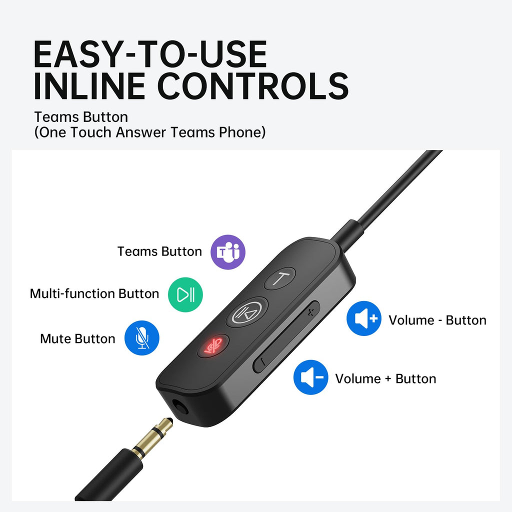 EKSA H8 USB Headset with Microphone for Work, Stereo Wired Computer Headphones with Mic Noise Cancelling, in Line Controls, 3.5mm Jack USB-C/A Over-Ear Headset for PC Laptop Office Call Center Teams