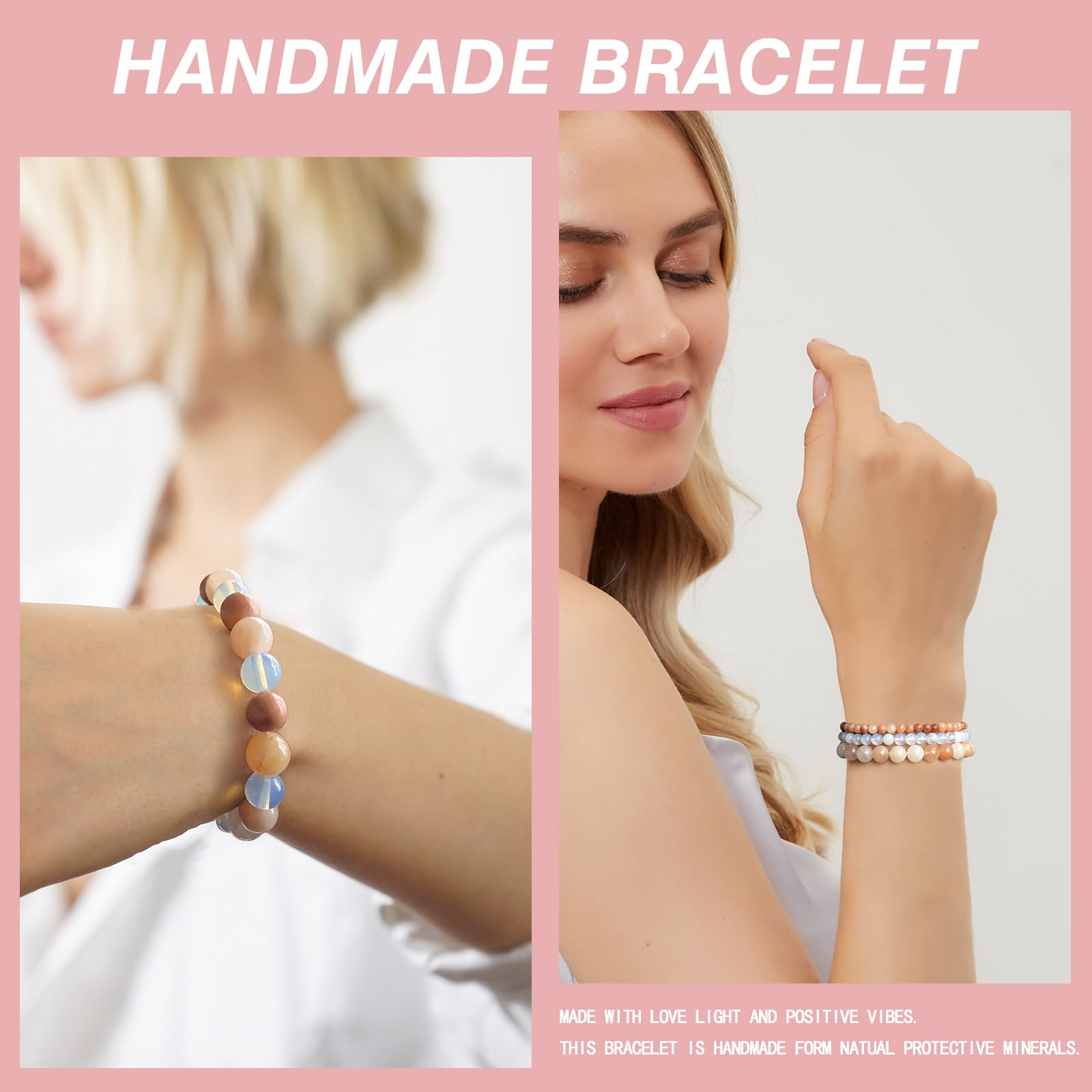 4pcs Beaded Bracelets for Women,Natural Healing Crystal Gemstones Bracelet,Anxiety Stress Relief Bracelet Handmade purple Jewelry Gifts for Women