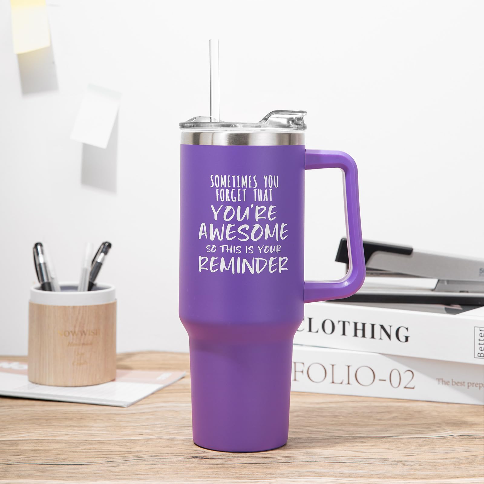 NOWWISH Inspirational Coffee Mug for Men, 14oz Vacuum Insulated Stainless Steel Cup, You Are Awesome Gift for Husband, Boyfriend, Dad - Navy Blue