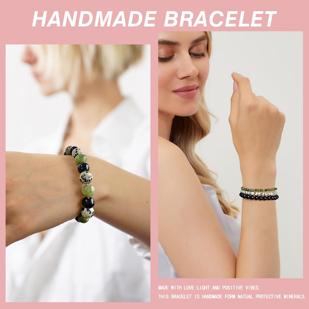 4pcs Beaded Bracelets for Women,Natural Healing Crystal Gemstones Bracelet,Anxiety Stress Relief Bracelet Handmade purple Jewelry Gifts for Women