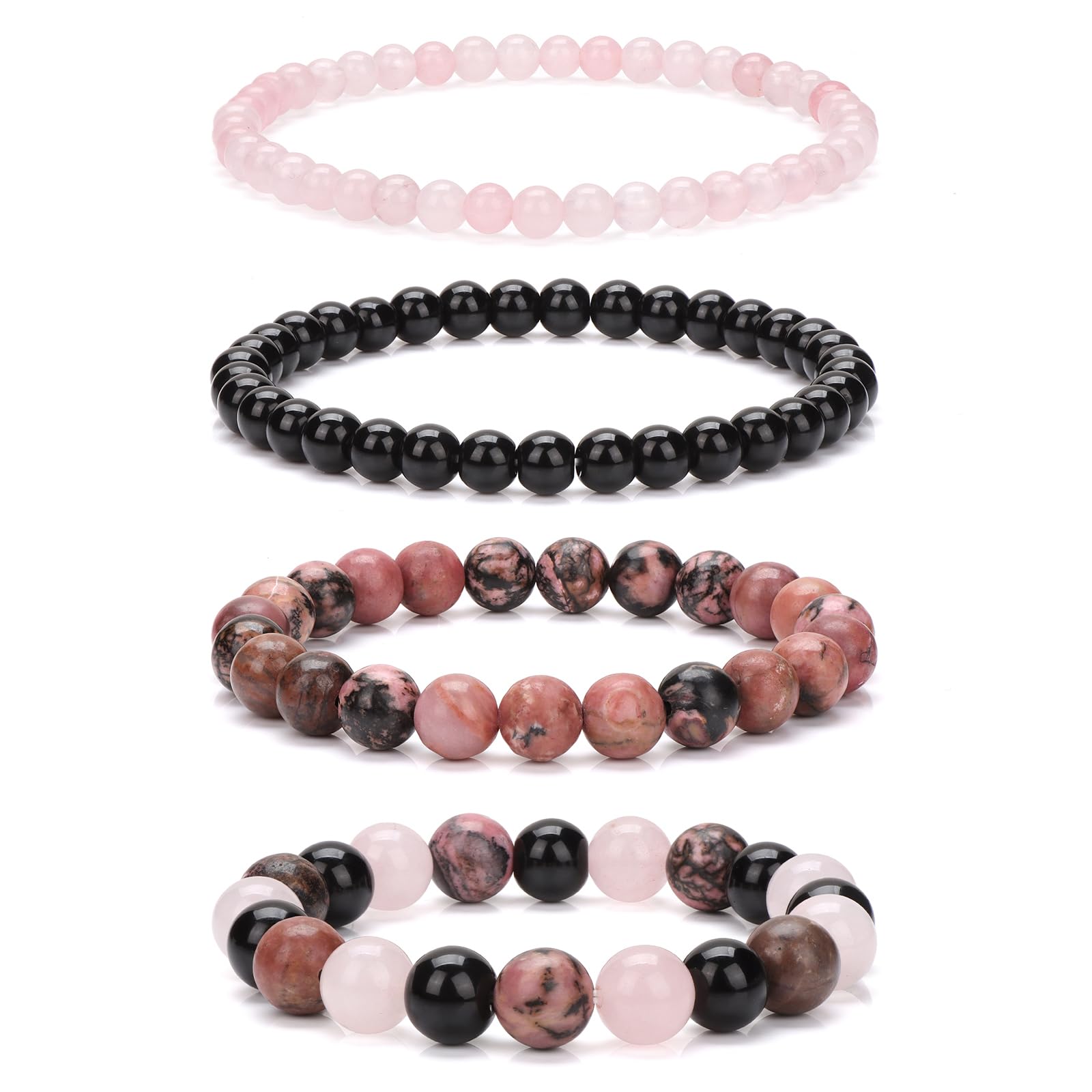 4pcs Beaded Bracelets for Women,Natural Healing Crystal Gemstones Bracelet,Anxiety Stress Relief Bracelet Handmade purple Jewelry Gifts for Women