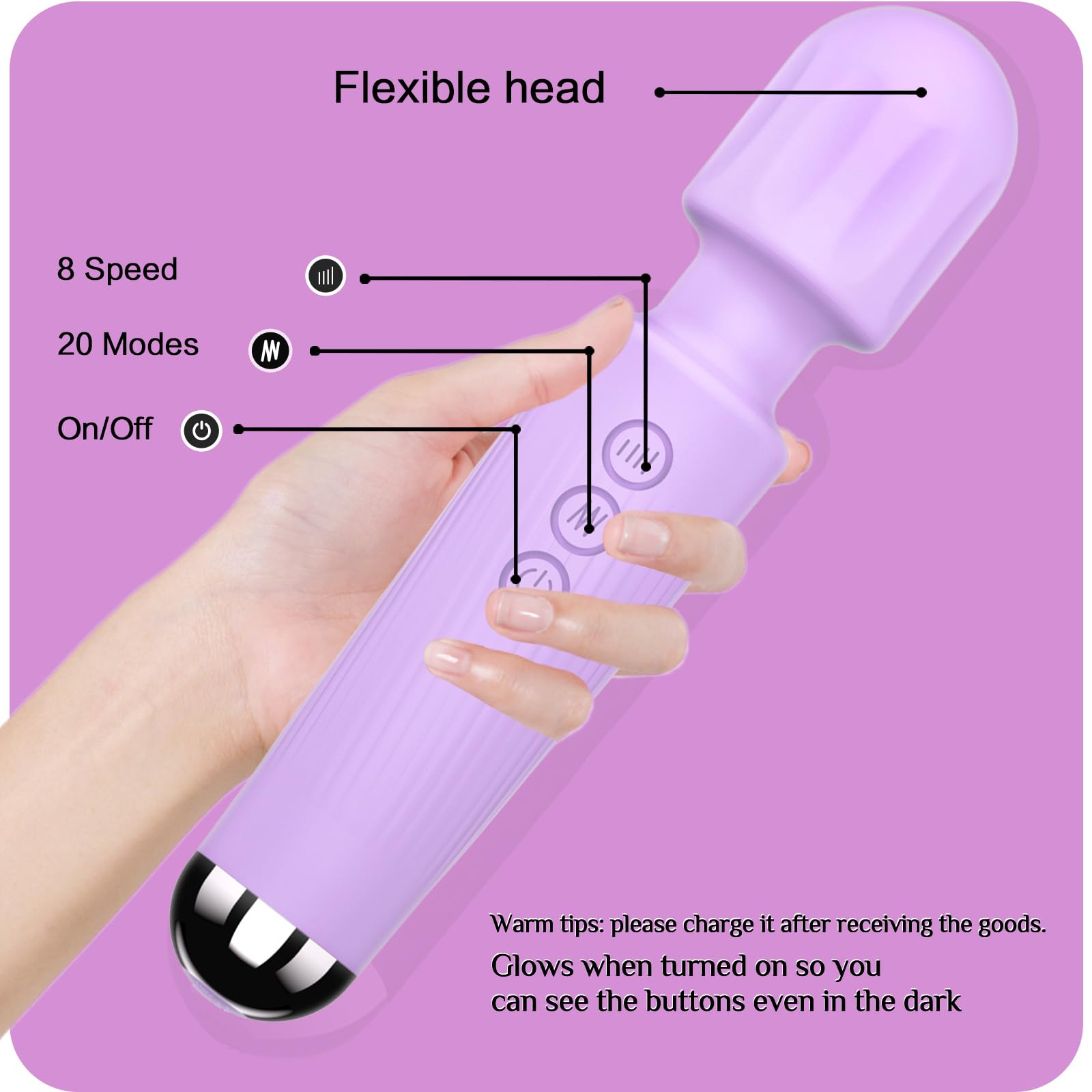 Vibrator Wand,Adult Sex Toy Wand, G Spot Dildo, Clit Vibrator, Sex Vibrators,Clitoris Stimulation,with 8 Speeds & 20 Patterns,Fully Waterproof,Vibrating Wand for her Pleasure (Rose Red)