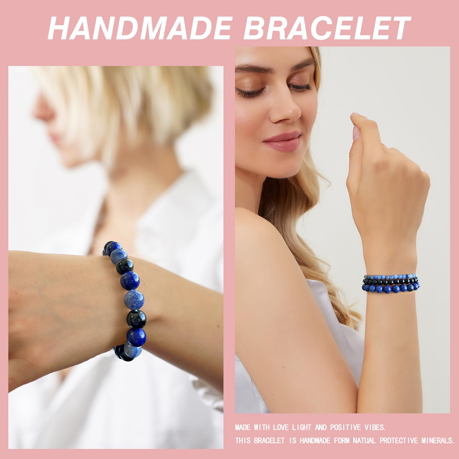 4pcs Beaded Bracelets for Women,Natural Healing Crystal Gemstones Bracelet,Anxiety Stress Relief Bracelet Handmade purple Jewelry Gifts for Women