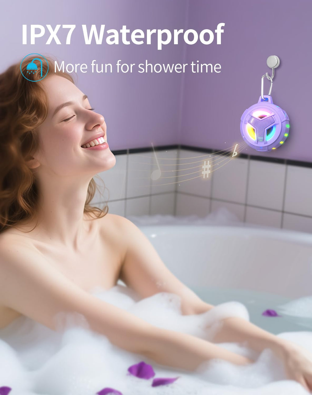 EBODA Bluetooth Shower Speaker, Portable Bluetooth Speakers, IP67 Waterproof Wireless Speaker with LED Light, Floating, 2000mAh, True Wireless Stereo for Kayak, Beach, Gifts for unisex -Black