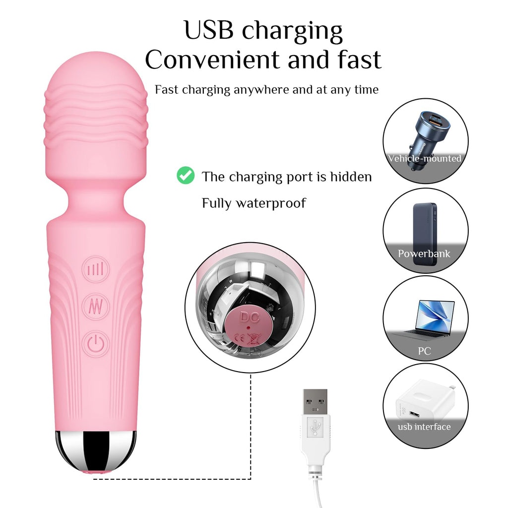 Vibrator Wand,Adult Sex Toy Wand, G Spot Dildo, Clit Vibrator, Sex Vibrators,Clitoris Stimulation,with 8 Speeds & 20 Patterns,Fully Waterproof,Vibrating Wand for her Pleasure (Rose Red)