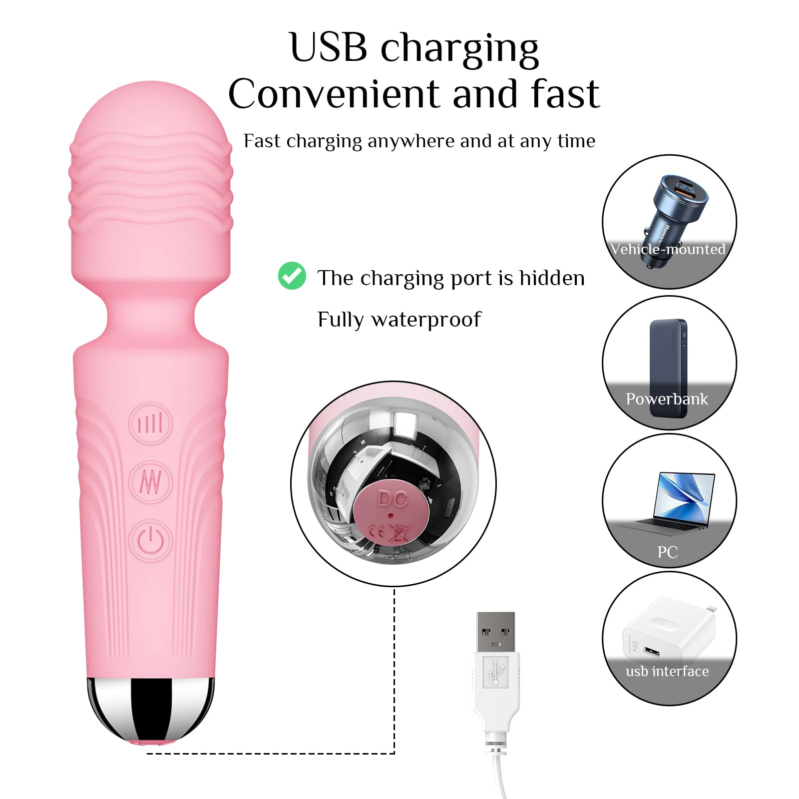 Vibrator Wand,Adult Sex Toy Wand, G Spot Dildo, Clit Vibrator, Sex Vibrators,Clitoris Stimulation,with 8 Speeds & 20 Patterns,Fully Waterproof,Vibrating Wand for her Pleasure (Rose Red)