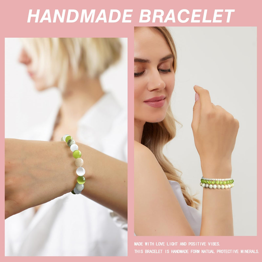 4pcs Beaded Bracelets for Women,Natural Healing Crystal Gemstones Bracelet,Anxiety Stress Relief Bracelet Handmade purple Jewelry Gifts for Women