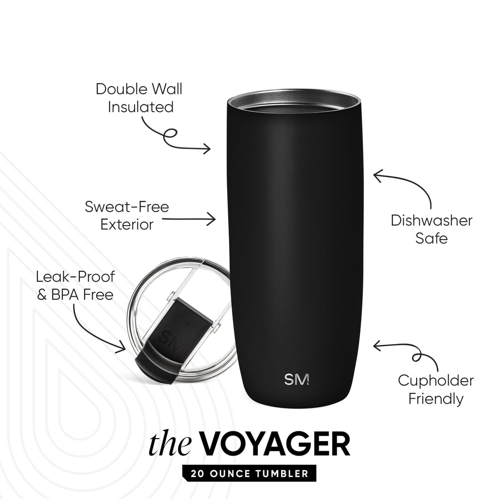 Simple Modern Travel Coffee Mug Tumbler with Flip Lid | Reusable Insulated Stainless Steel Cold Brew Iced Coffee Cup Thermos | Gifts for Women Men Him Her | Voyager Collection | 20oz | Midnight Black
