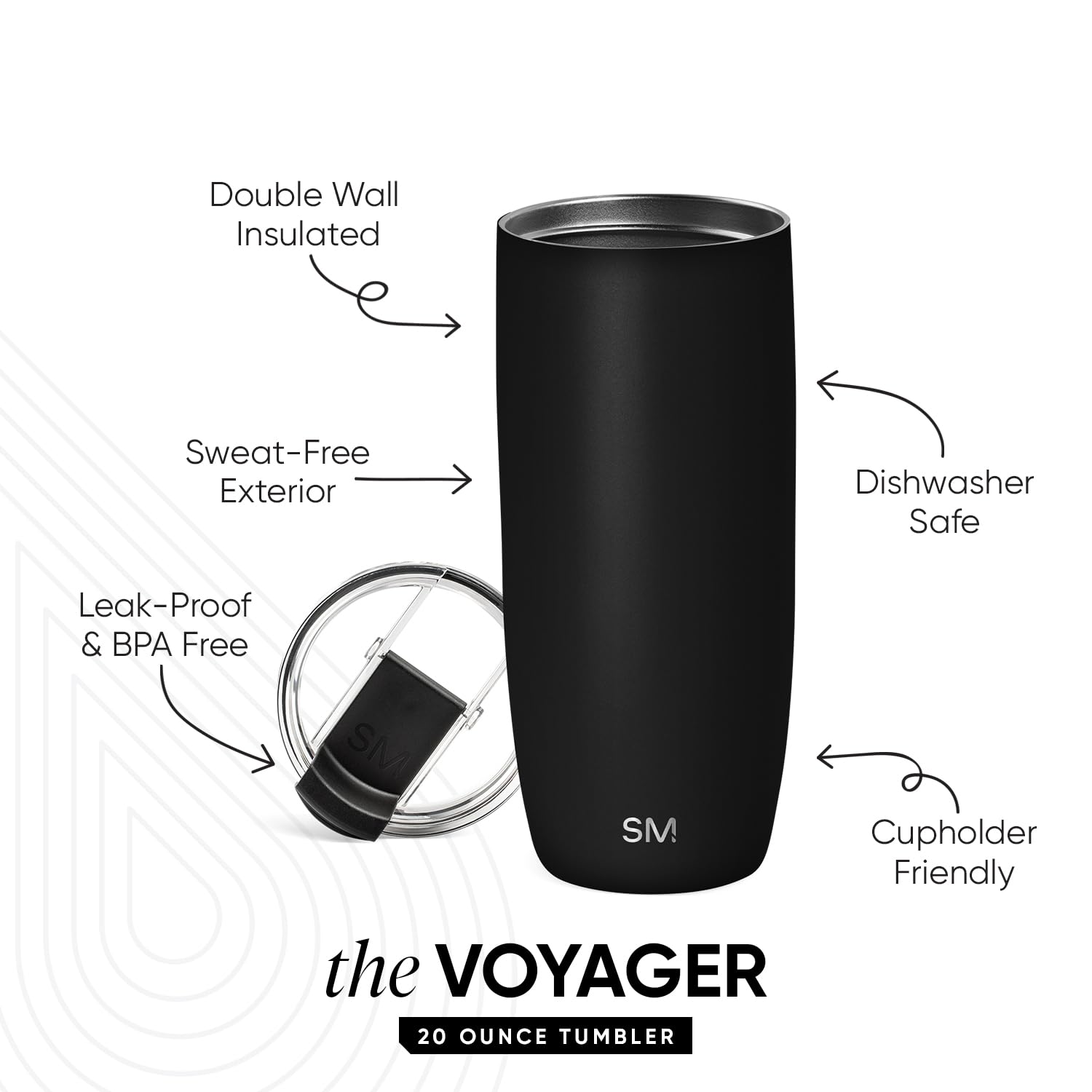 Simple Modern Travel Coffee Mug Tumbler with Flip Lid | Reusable Insulated Stainless Steel Cold Brew Iced Coffee Cup Thermos | Gifts for Women Men Him Her | Voyager Collection | 20oz | Midnight Black