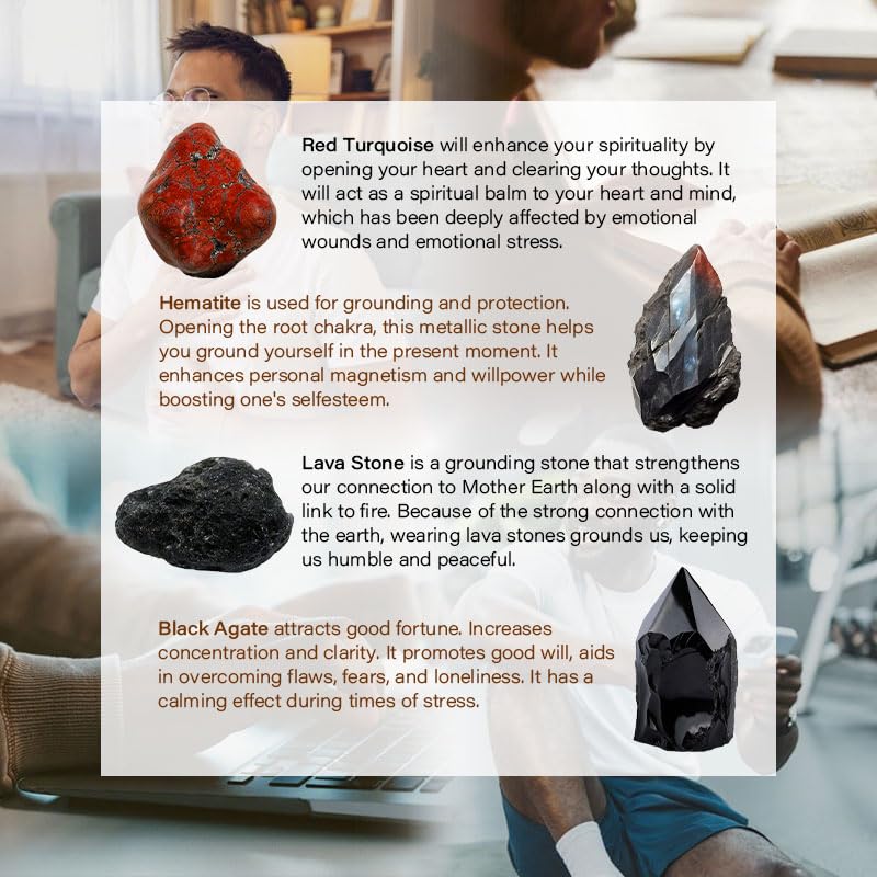 Men’s Bracelet Set Multi - Tiger Eye/Matte Agate/Lava Rock Gifts for Birthday/Anniversary/Christmas