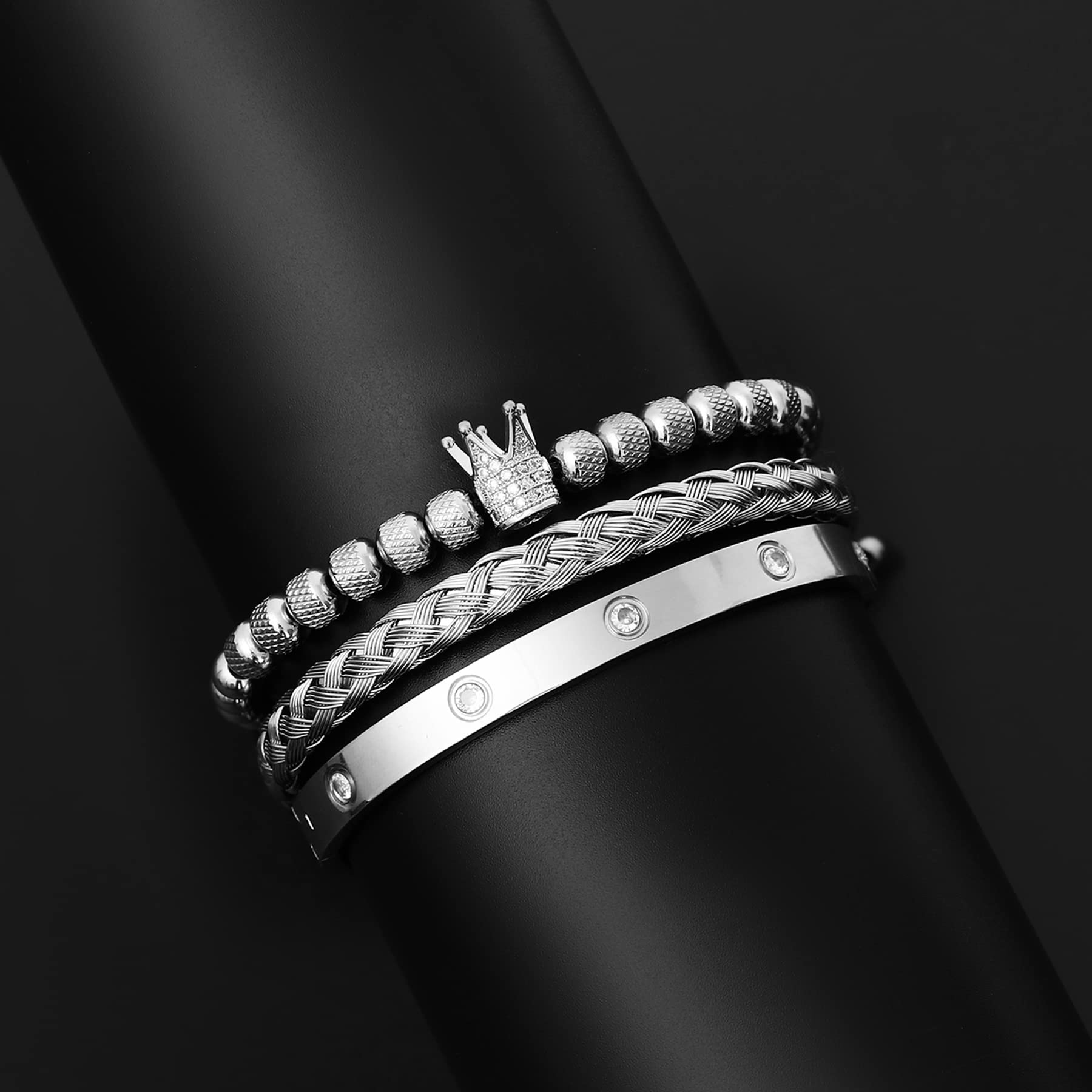 WFYOU 3PCS Stainless Steel Bracelets for Men Gold Roman Numeral Bangle Bracelet Twisted Cable Bracelet Adjustable Cuff Bracelet Mens Luxury Jewelry Bracelets Gifts