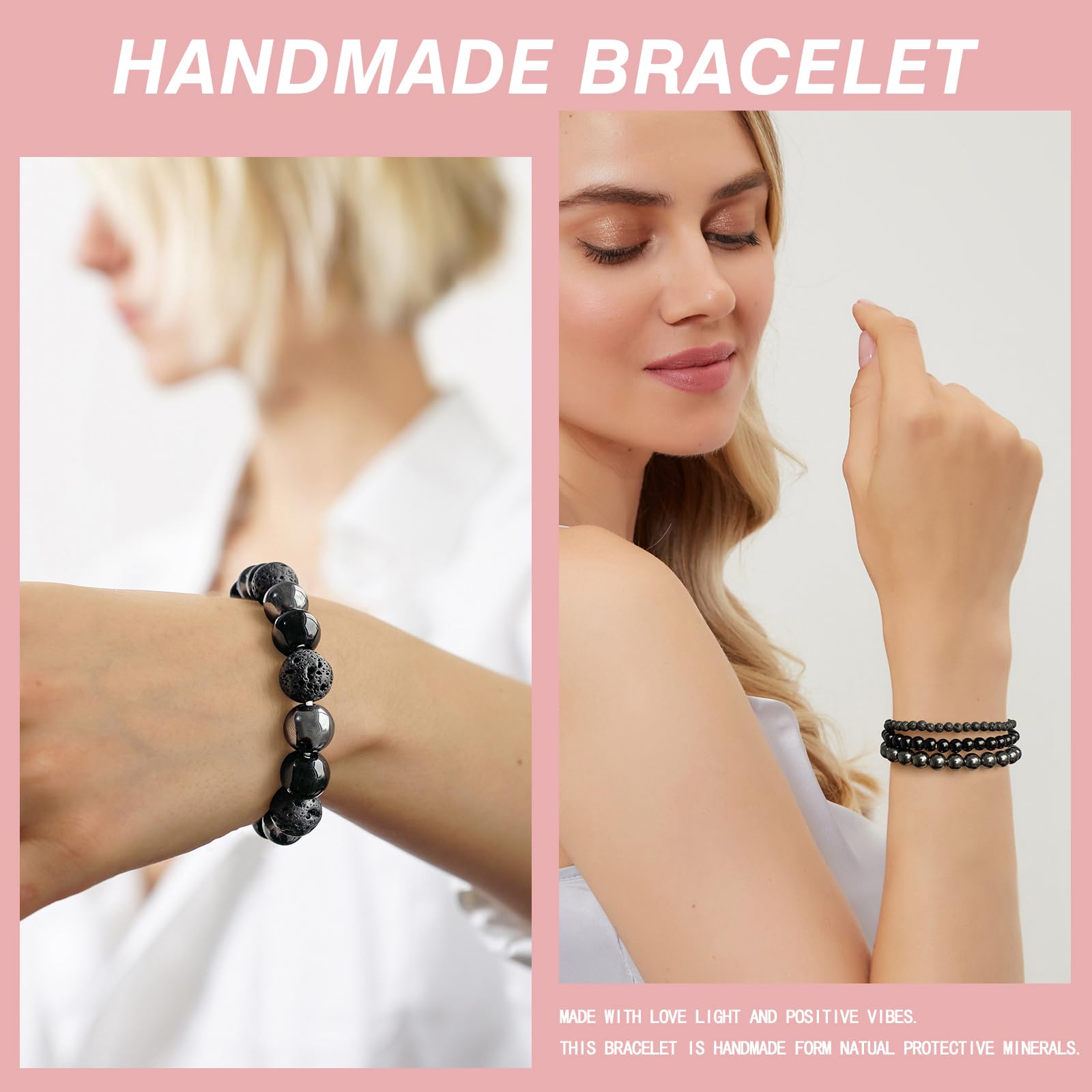 4pcs Beaded Bracelets for Women,Natural Healing Crystal Gemstones Bracelet,Anxiety Stress Relief Bracelet Handmade purple Jewelry Gifts for Women