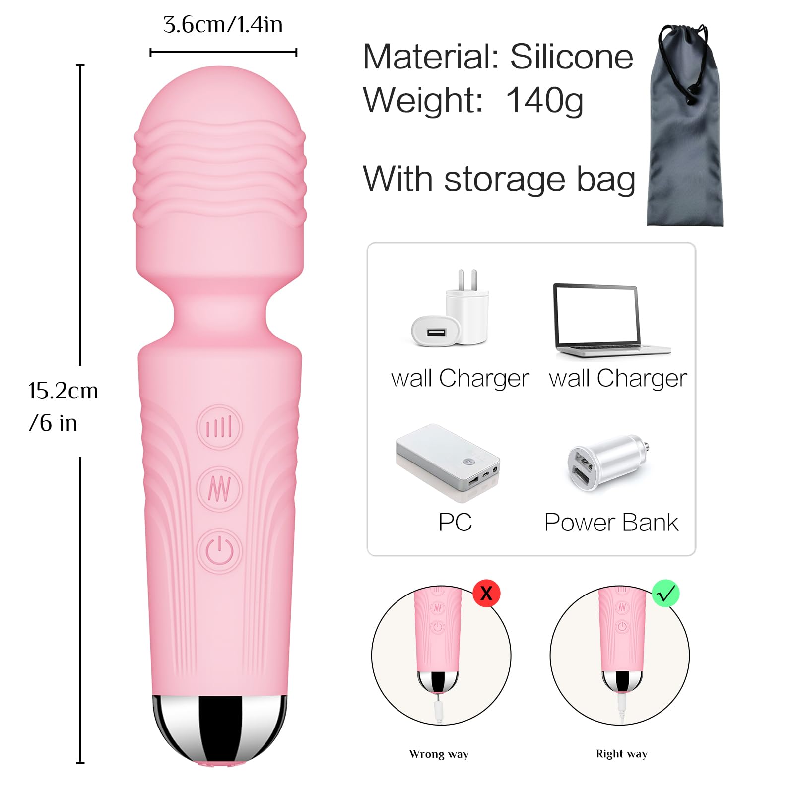 Vibrator Wand,Adult Sex Toy Wand, G Spot Dildo, Clit Vibrator, Sex Vibrators,Clitoris Stimulation,with 8 Speeds & 20 Patterns,Fully Waterproof,Vibrating Wand for her Pleasure (Rose Red)