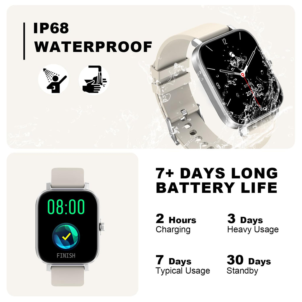 Smart Watch for Men Women Compatible with iPhone Samsung Android Phone 1.83 inch Full Touch Screen IP68 Waterproof Bluetooh Fitness Tracker Heart Rate/Sleep Monitor, Black