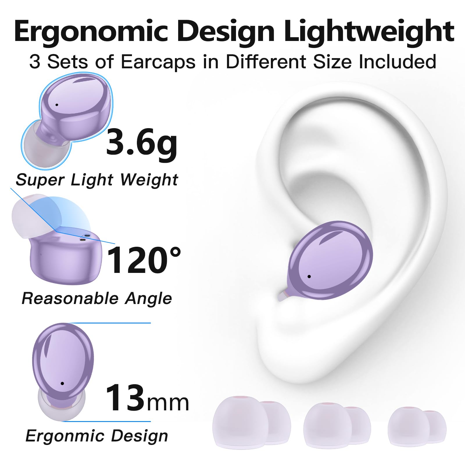 kurdene Wireless Earbuds Bluetooth 5.3 in Ear Buds Light Weight Headphones,Deep Bass Sound,Built in Mics Headset,Clear Calls Earphones for Sports Workout