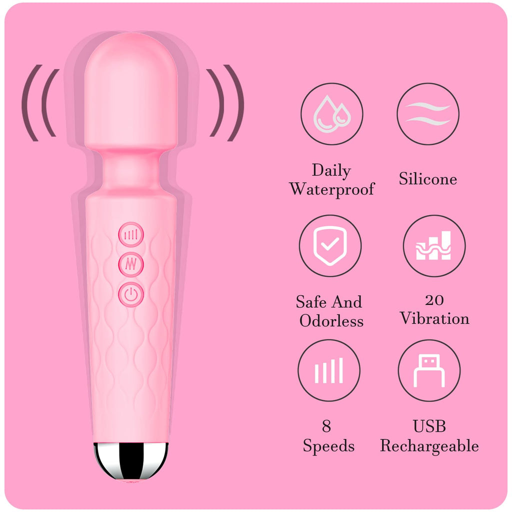 Vibrator Wand,Adult Sex Toy Wand, G Spot Dildo, Clit Vibrator, Sex Vibrators,Clitoris Stimulation,with 8 Speeds & 20 Patterns,Fully Waterproof,Vibrating Wand for her Pleasure (Rose Red)