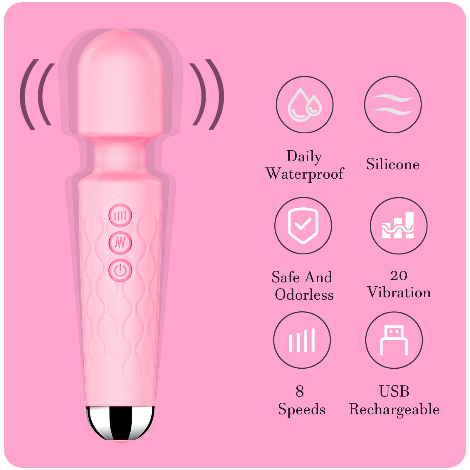 Vibrator Wand,Adult Sex Toy Wand, G Spot Dildo, Clit Vibrator, Sex Vibrators,Clitoris Stimulation,with 8 Speeds & 20 Patterns,Fully Waterproof,Vibrating Wand for her Pleasure (Rose Red)