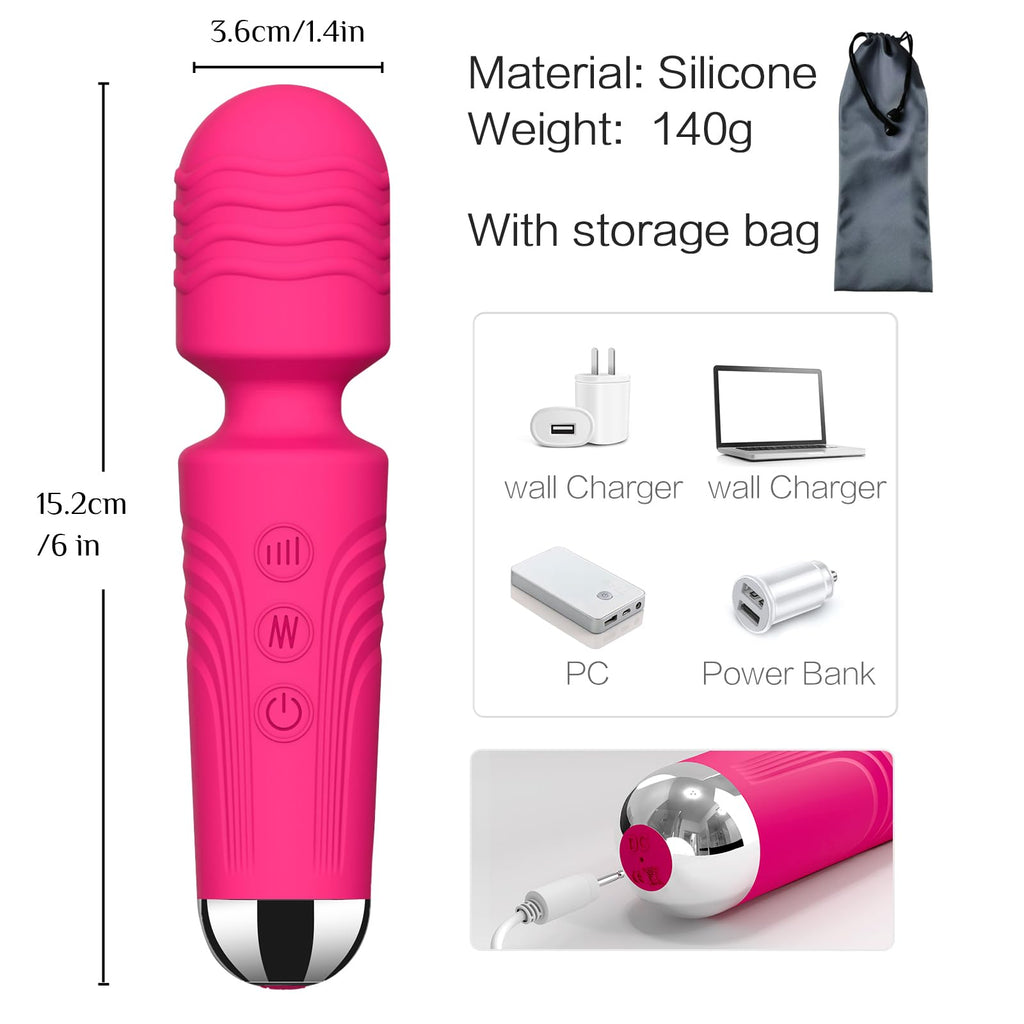 Vibrator Wand,Adult Sex Toy Wand, G Spot Dildo, Clit Vibrator, Sex Vibrators,Clitoris Stimulation,with 8 Speeds & 20 Patterns,Fully Waterproof,Vibrating Wand for her Pleasure (Rose Red)
