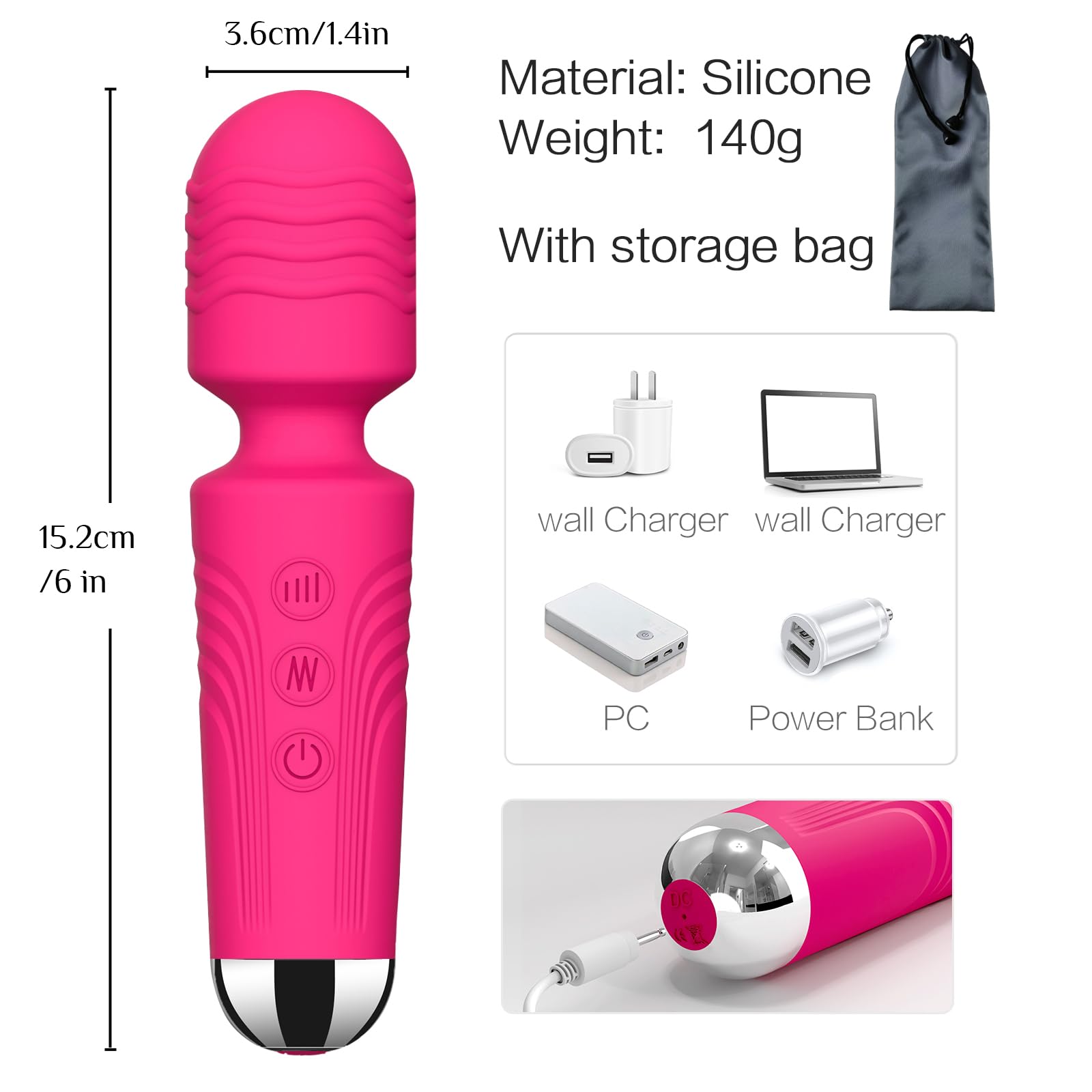 Vibrator Wand,Adult Sex Toy Wand, G Spot Dildo, Clit Vibrator, Sex Vibrators,Clitoris Stimulation,with 8 Speeds & 20 Patterns,Fully Waterproof,Vibrating Wand for her Pleasure (Rose Red)
