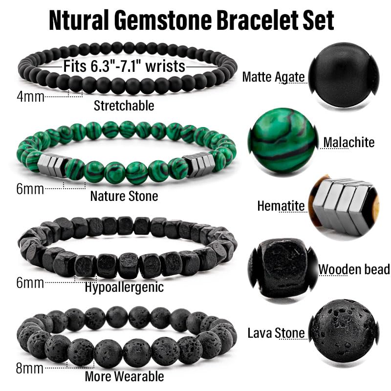 Men’s Bracelet Set Multi - Tiger Eye/Matte Agate/Lava Rock Gifts for Birthday/Anniversary/Christmas