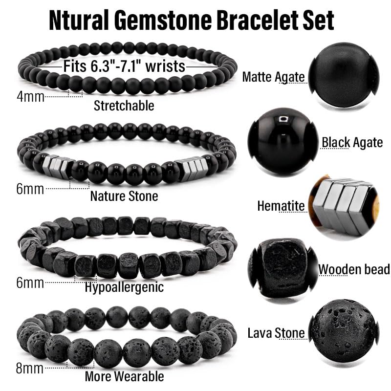 Men’s Bracelet Set Multi - Tiger Eye/Matte Agate/Lava Rock Gifts for Birthday/Anniversary/Christmas