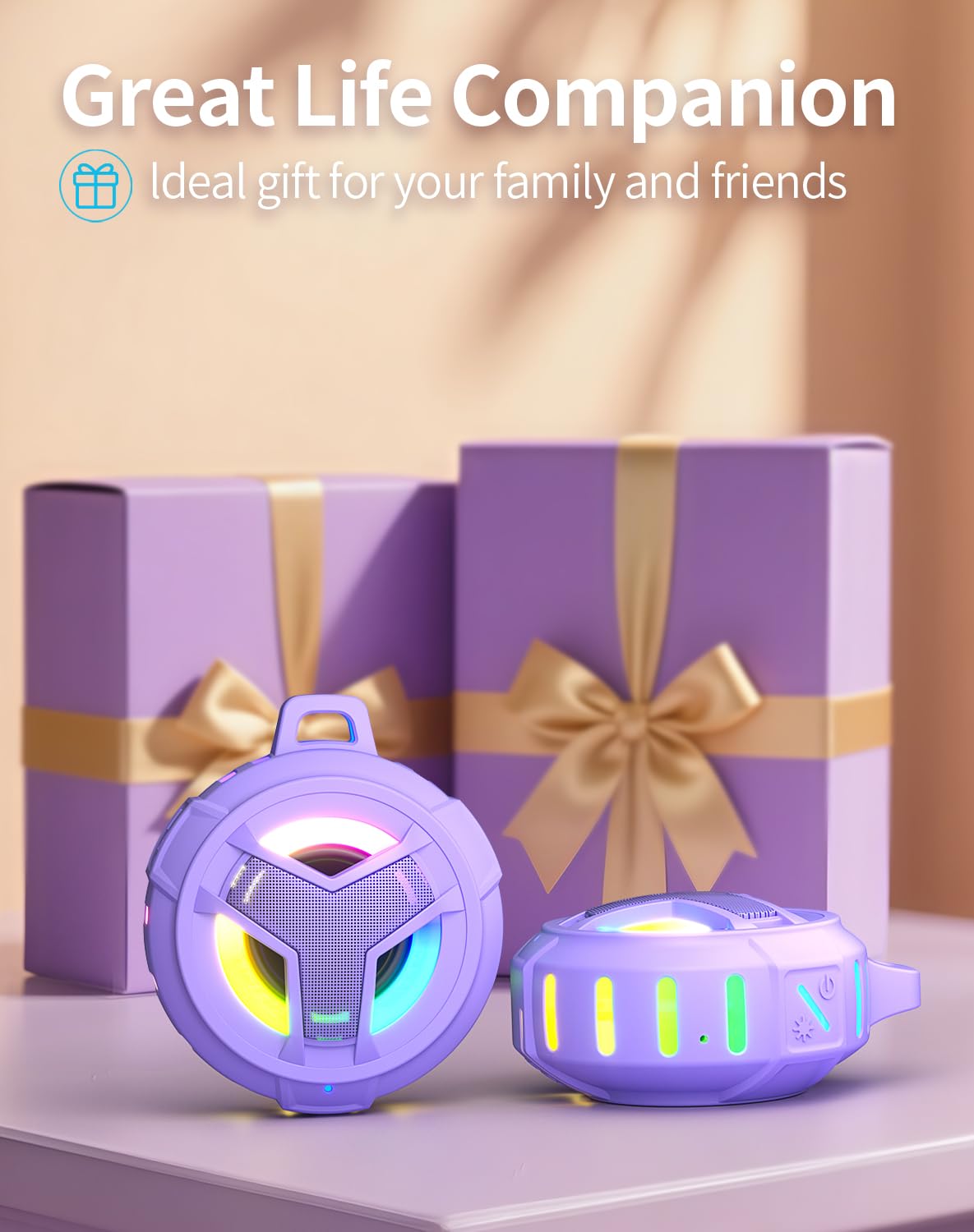 EBODA Bluetooth Shower Speaker, Portable Bluetooth Speakers, IP67 Waterproof Wireless Speaker with LED Light, Floating, 2000mAh, True Wireless Stereo for Kayak, Beach, Gifts for unisex -Black