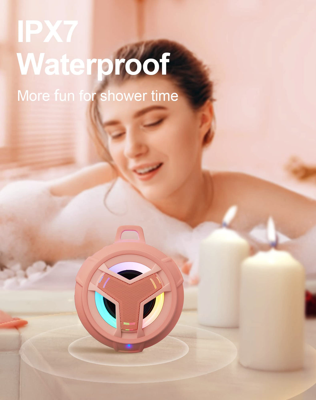 EBODA Bluetooth Shower Speaker, Portable Bluetooth Speakers, IP67 Waterproof Wireless Speaker with LED Light, Floating, 2000mAh, True Wireless Stereo for Kayak, Beach, Gifts for unisex -Black