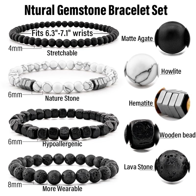 Men’s Bracelet Set Multi - Tiger Eye/Matte Agate/Lava Rock Gifts for Birthday/Anniversary/Christmas