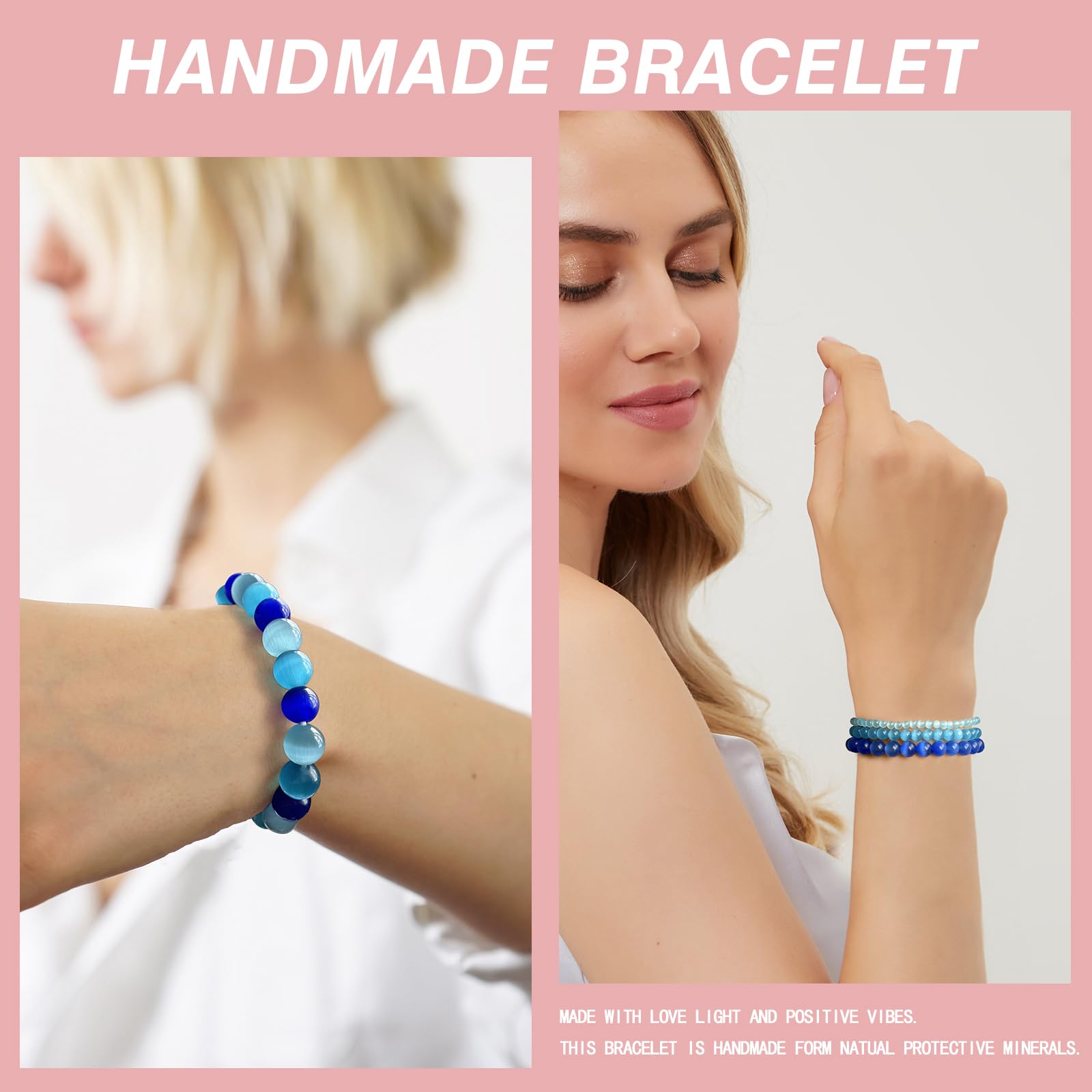 4pcs Beaded Bracelets for Women,Natural Healing Crystal Gemstones Bracelet,Anxiety Stress Relief Bracelet Handmade purple Jewelry Gifts for Women