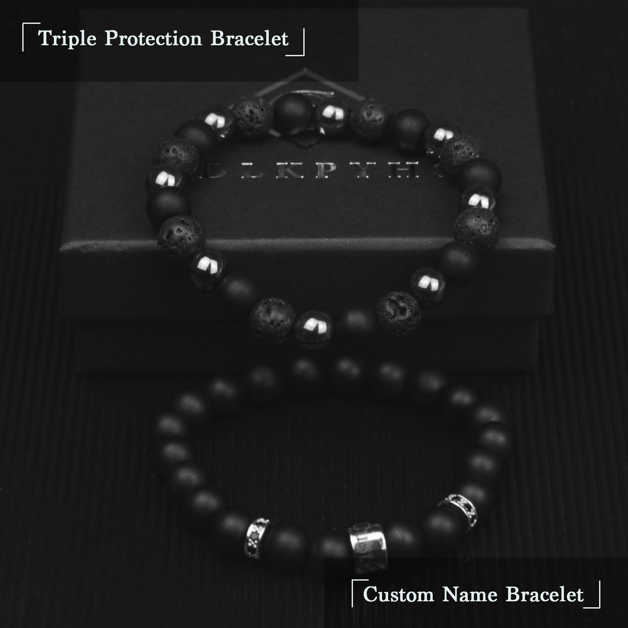 Black Obsidian Bracelet for Men - Black Tourmaline Beaded Bracelets - Mens Bracelet Set 8MM Black Onyx Hematite Lava Stone Beads Triple Protection Bracelet for Men Women Gifts