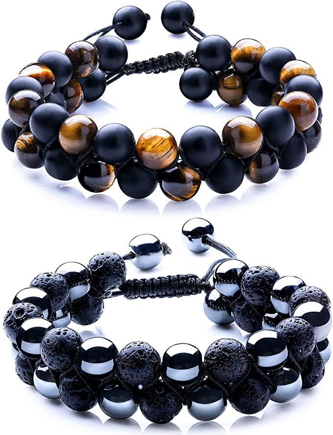 WFJ Black Obsidian Hematite Triple Protection Bracelets Set - Tiger Eye Beaded Natural Stone Bracelet for Men Women Gemstone (10MM)