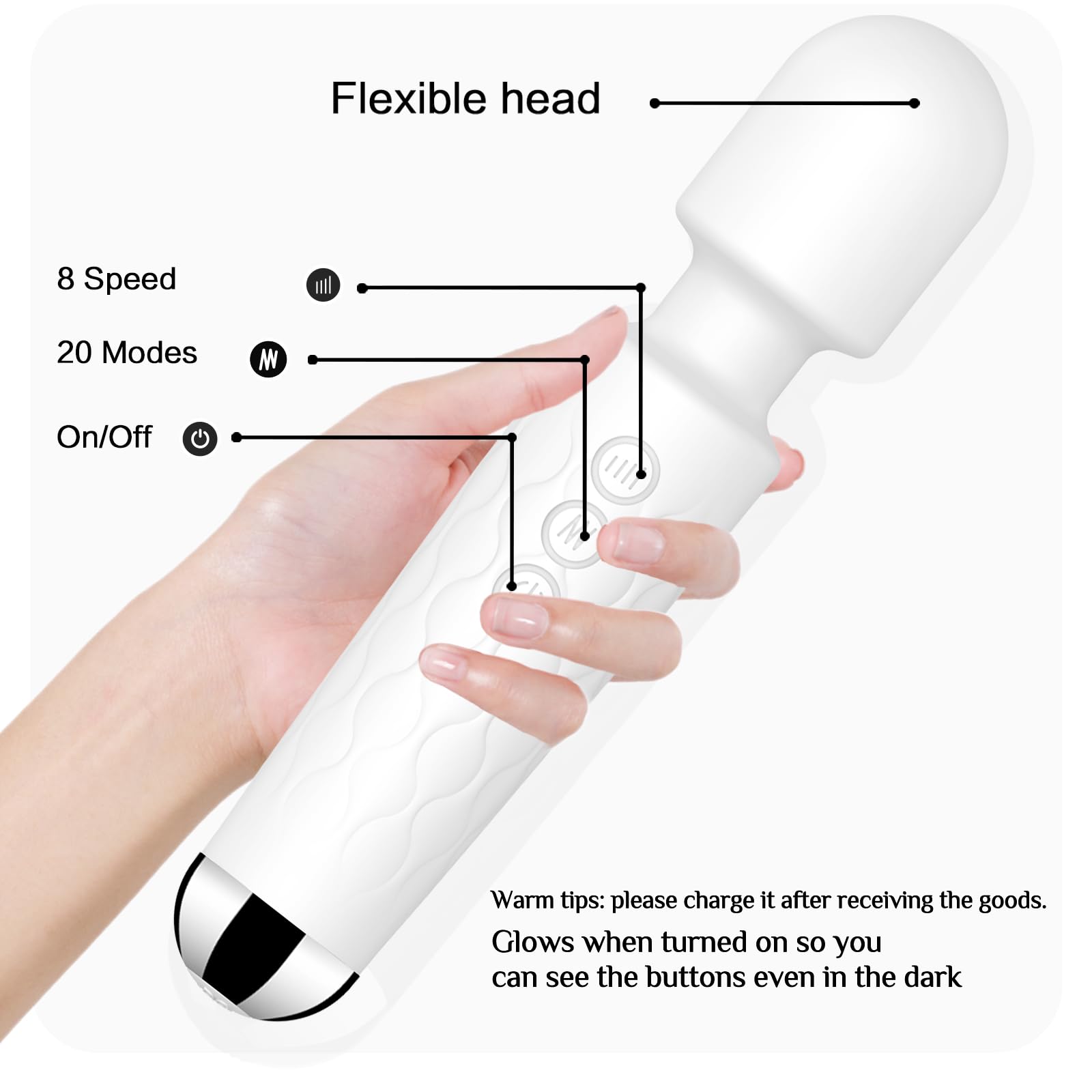 Vibrator Wand,Adult Sex Toy Wand, G Spot Dildo, Clit Vibrator, Sex Vibrators,Clitoris Stimulation,with 8 Speeds & 20 Patterns,Fully Waterproof,Vibrating Wand for her Pleasure (Rose Red)