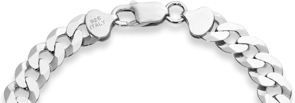 Miabella Italian 925 Sterling Silver Solid 9mm Diamond-Cut Cuban Link Curb Chain Bracelet for Men, Made in Italy