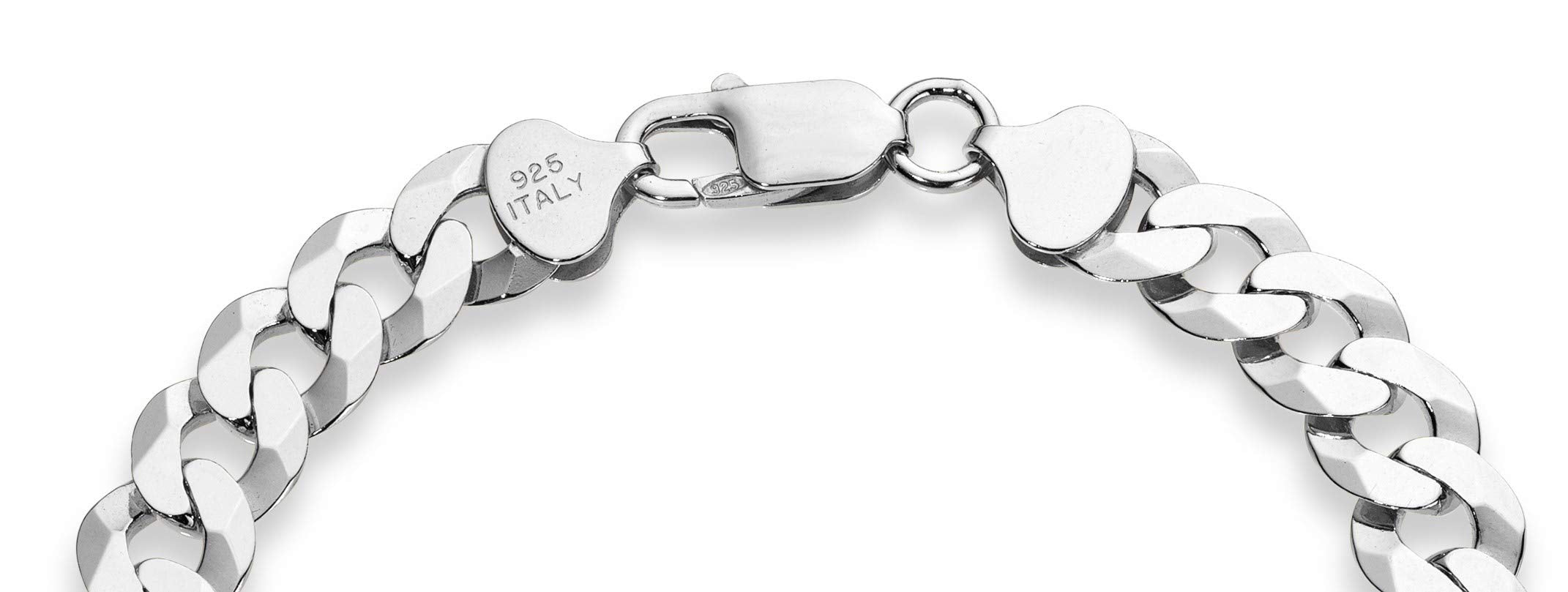 Miabella Italian 925 Sterling Silver Solid 9mm Diamond-Cut Cuban Link Curb Chain Bracelet for Men, Made in Italy