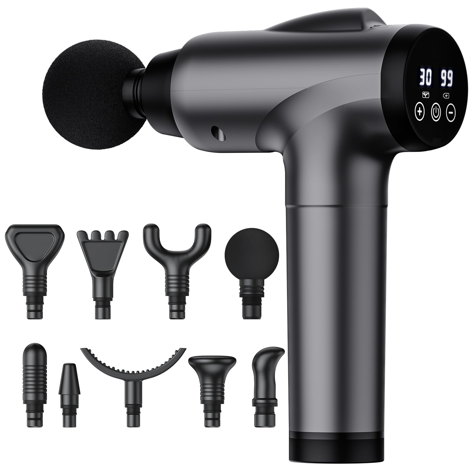 Massage Gun Deep Tissue, Handheld Electric Muscle Massager, High Intensity Percussion Massage Device for Pain Relief with 9 Attachments & 30 Speed(Grey)