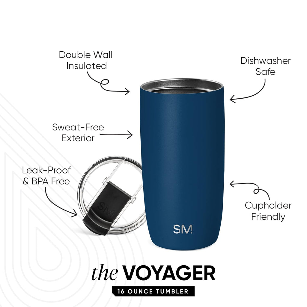 Simple Modern Travel Coffee Mug Tumbler with Flip Lid | Reusable Insulated Stainless Steel Cold Brew Iced Coffee Cup Thermos | Gifts for Women Men Him Her | Voyager Collection | 20oz | Midnight Black