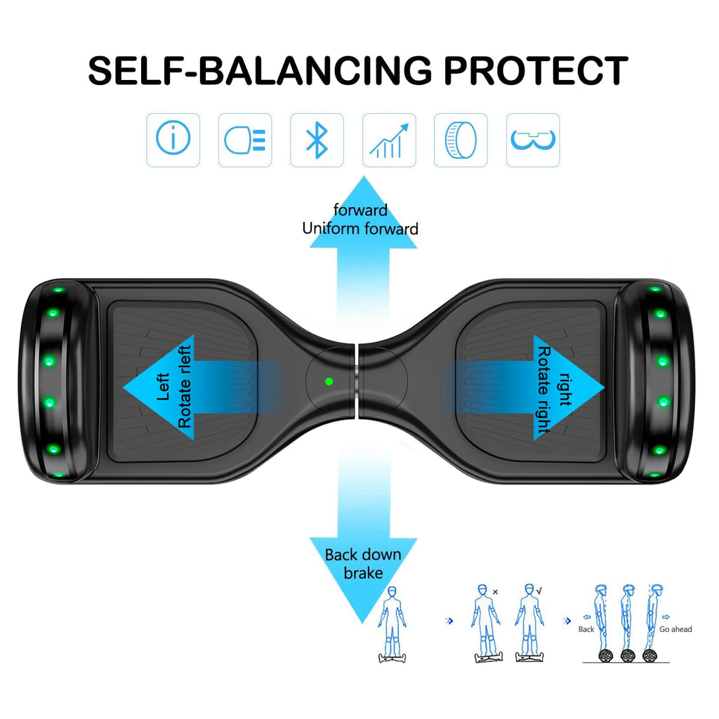 LIEAGLE Hoverboard, 6.5" Self Balancing Scooter Hover Board with Bluetooth Wheels LED Lights for Kids Adults