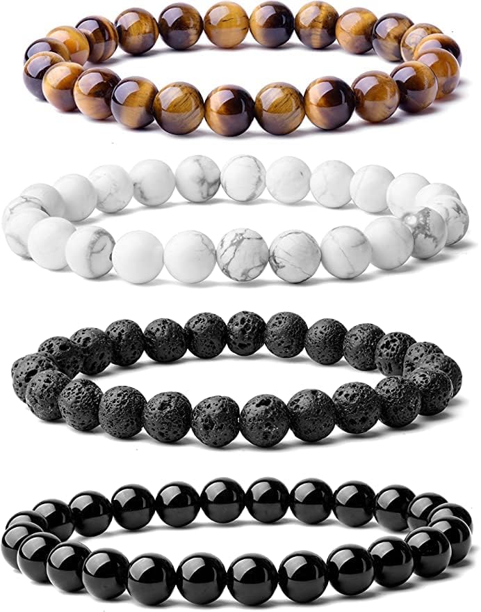 WFJ Black Obsidian Hematite Triple Protection Bracelets Set - Tiger Eye Beaded Natural Stone Bracelet for Men Women Gemstone (10MM)