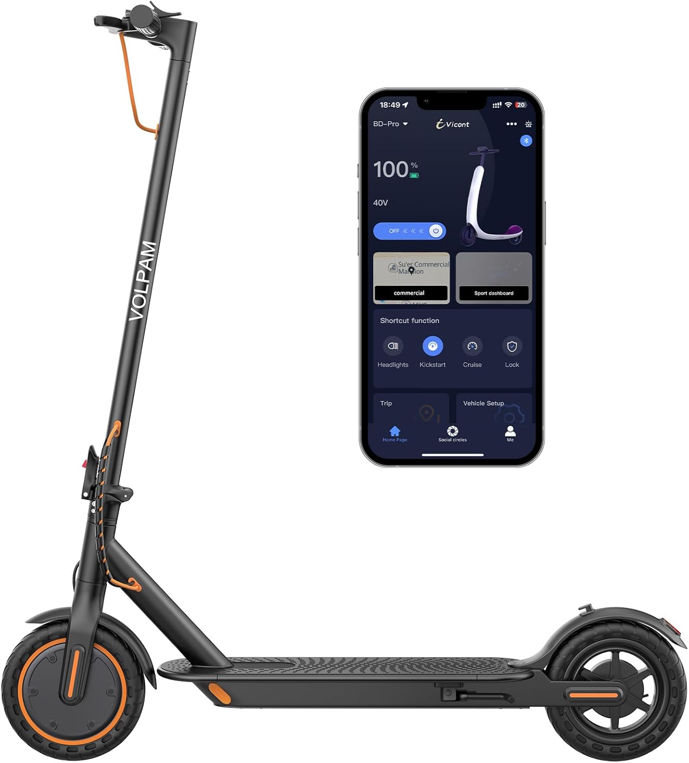 VOLPAM Electric Scooter, 350W/500W Powerful Motor, 8.5"/10" Solid Tires, 19/22Mph, 28/23/21/16 Miles Max Range, Dual Braking