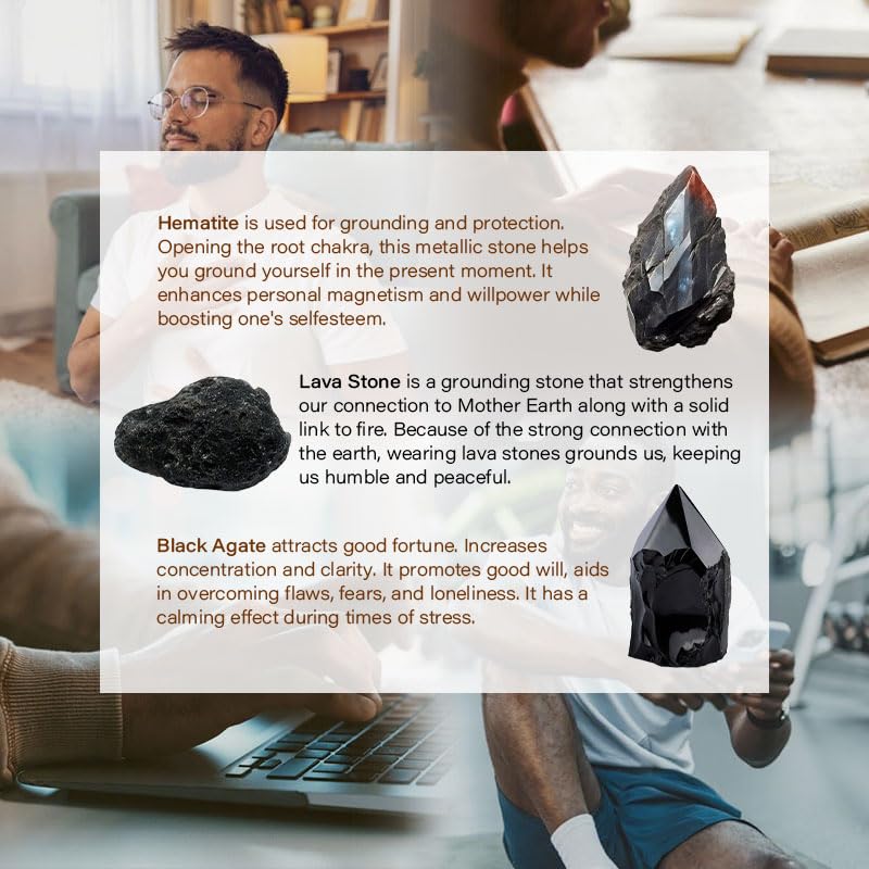 Men’s Bracelet Set Multi - Tiger Eye/Matte Agate/Lava Rock Gifts for Birthday/Anniversary/Christmas